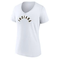 T-shirt blanc à col en V pour femme, logo Indiana Pacers, domicile