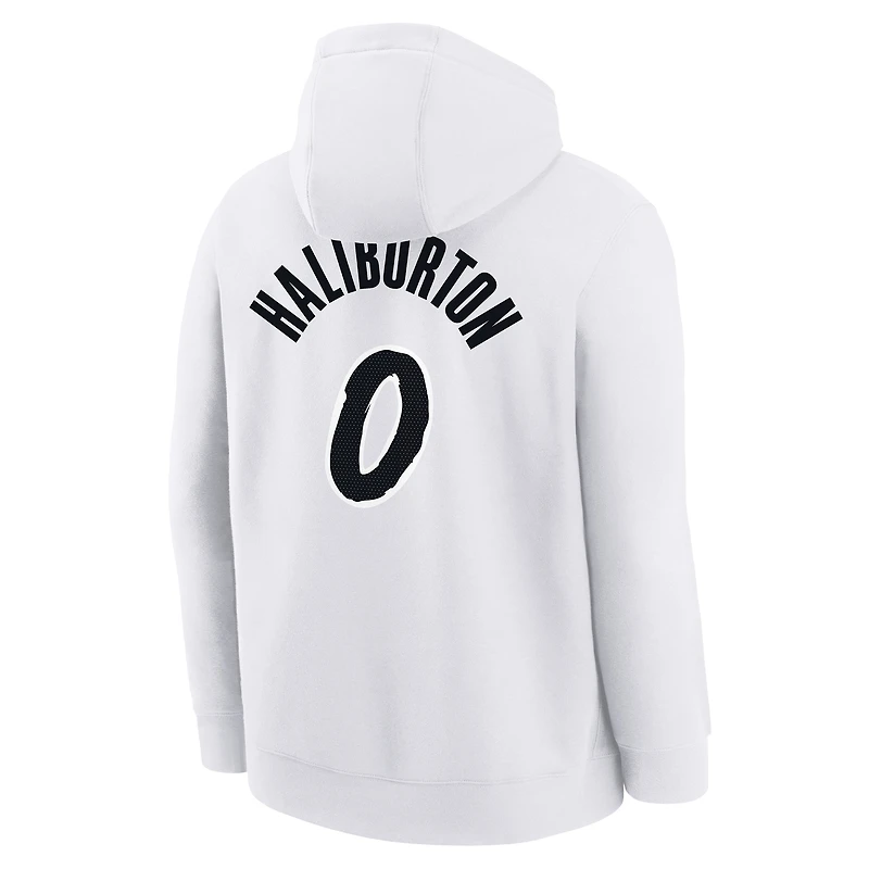 Youth Nike Tyrese Haliburton White Indiana Pacers 2024/25 City Edition Name & Number Pullover Hoodie