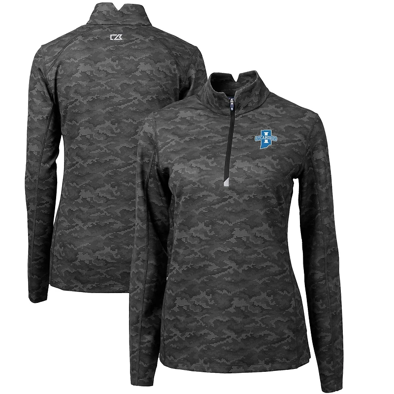 Women's Cutter & Buck Black Indiana State Sycamores Traverse Camo Quarter-Zip Pullover Top
