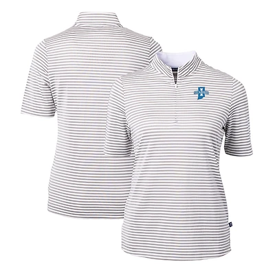 Women's Cutter & Buck Gray Indiana State Sycamores DryTec Virtue Eco Pique Stripe Recycled Polo