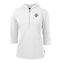 Women's Cutter & Buck White Indiana State Sycamores Virtue Eco Pique Half-Zip 3/4 Sleeve Pullover Hoodie