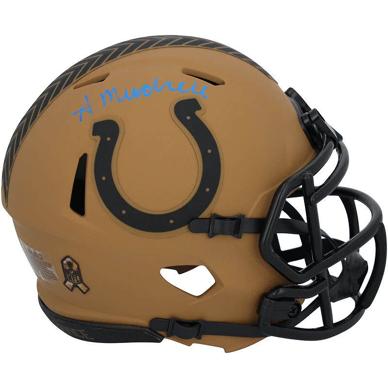 Casque Riddell 2023 Salute To Service Speed ​​Mini autographié par Adonai Mitchell des Indianapolis Colts
