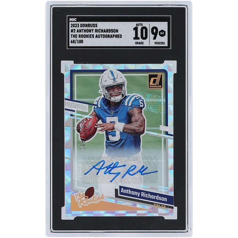 Anthony Richardson Indianapolis Colts Autographed 2023 Panini Donruss The Rookies #2 #68/100 SGC Authenticated 9/10 Rookie Card 