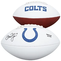 Ballon de football américain Franklin White Panel autographié par Daniel Jones, des Indianapolis Colts, avec inscription « Indiana Jones ».