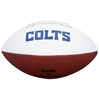 Ballon de football américain Franklin White Panel autographié par Daniel Jones, des Indianapolis Colts, avec inscription « Indiana Jones ».