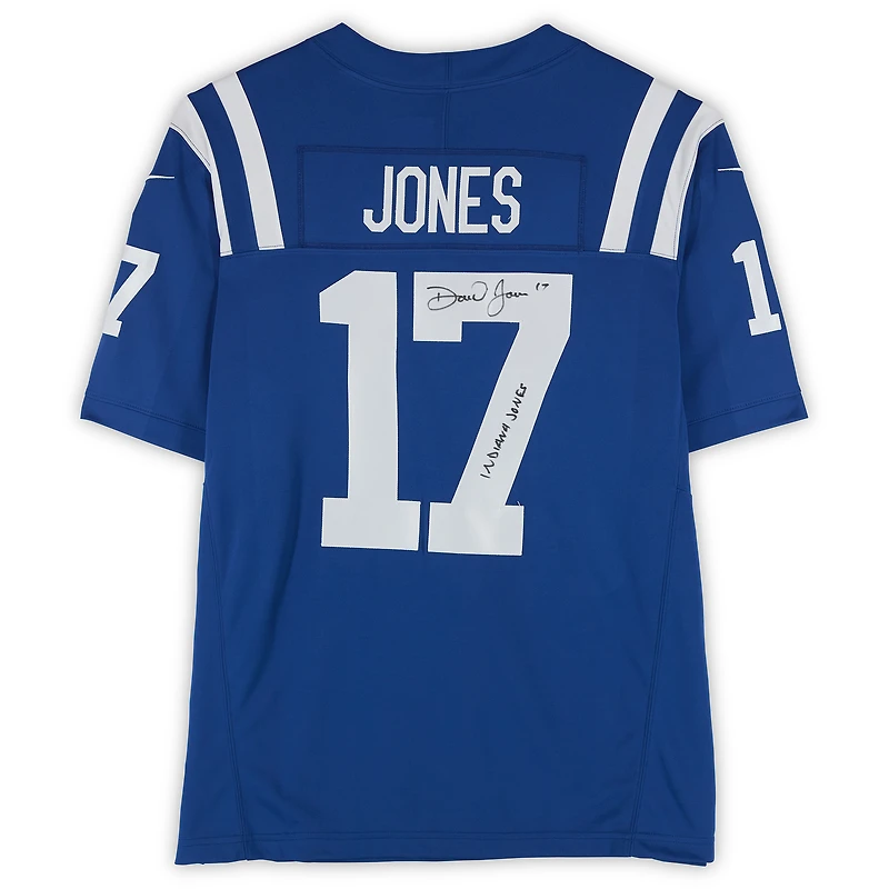 Maillot Nike Limited Royal autographié par Daniel Jones des Indianapolis Colts avec inscription « Indiana Jones »