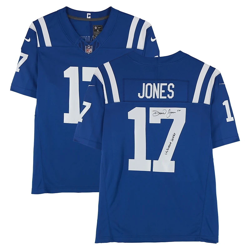 Maillot Nike Limited Royal autographié par Daniel Jones des Indianapolis Colts avec inscription « Indiana Jones »