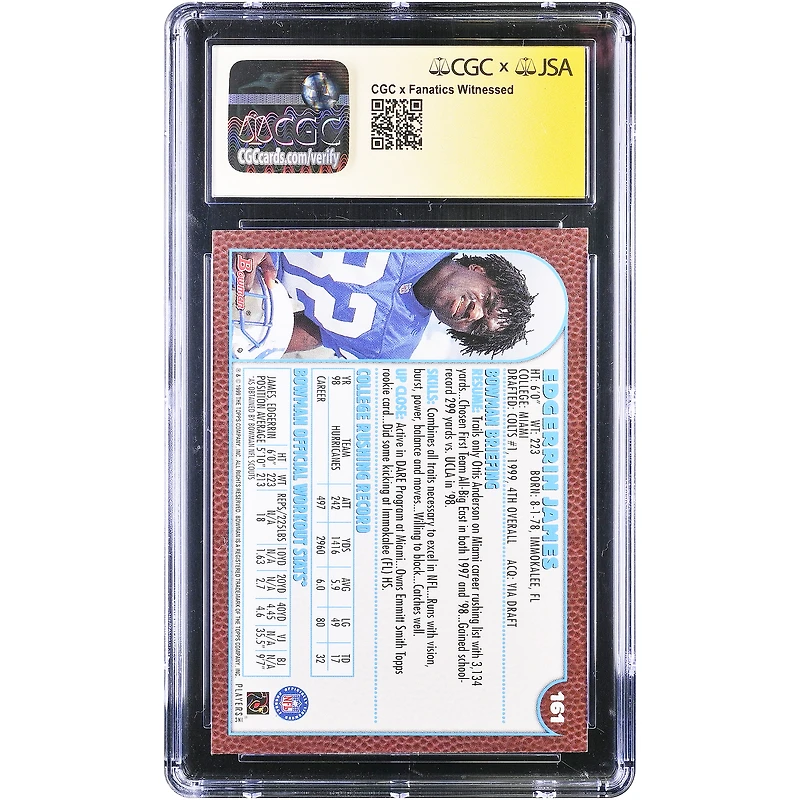 Edgerrin James Indianapolis Colts Autographed 1999 Bowman Chrome #161 CGC Authenticated Mint 9.5 Rookie Card