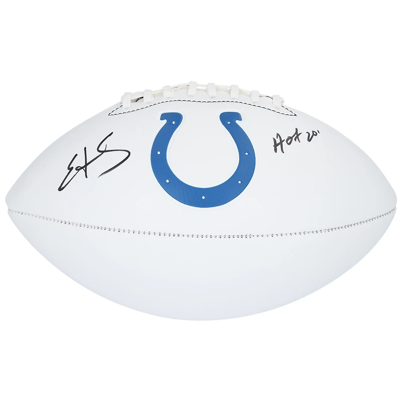 Ballon de football Franklin White Panel autographié par Edgerrin James des Indianapolis Colts avec l'inscription « HOF 20 »