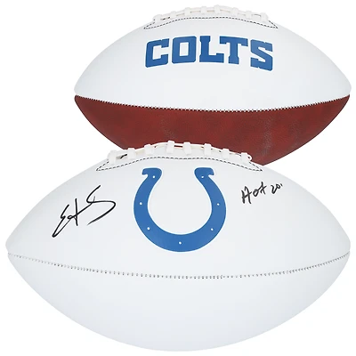 Ballon de football Franklin White Panel autographié par Edgerrin James des Indianapolis Colts avec l'inscription « HOF 20 »