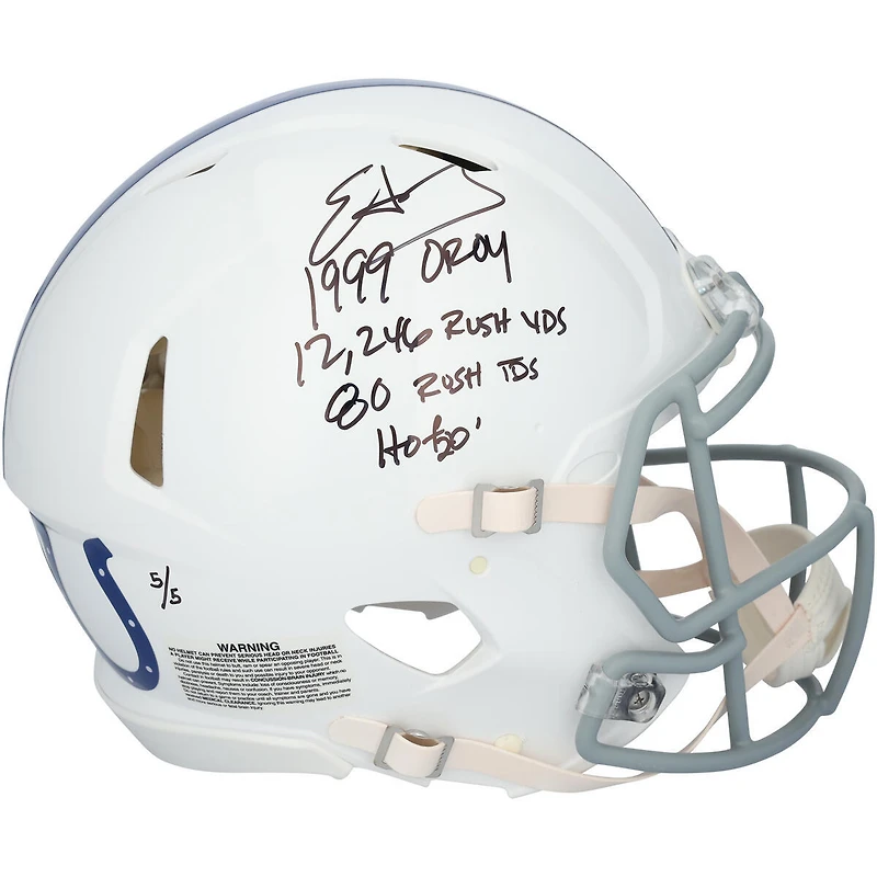 Casque authentique Riddell 2021 Throwback Speed ​​autographié par Edgerrin James Indianapolis Colts avec inscriptions multiples