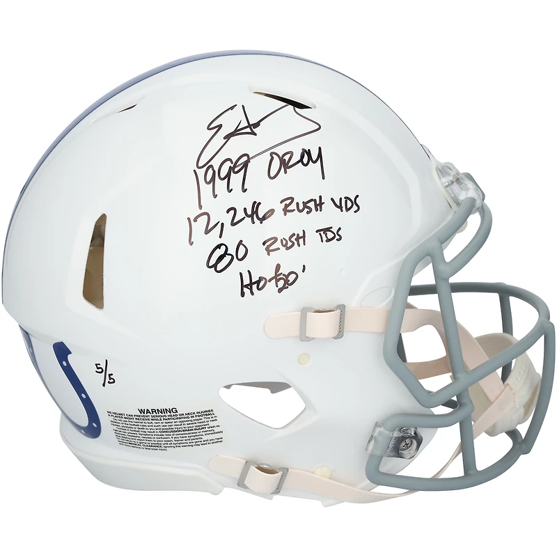 Casque authentique Riddell 2021 Throwback Speed ​​autographié par Edgerrin James Indianapolis Colts avec inscriptions multiples