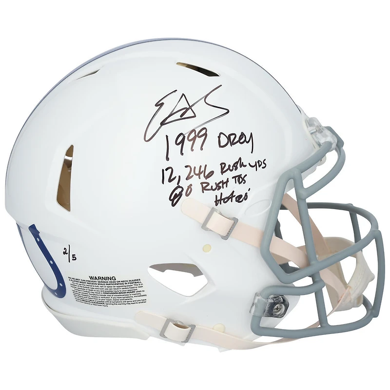 Casque authentique Riddell 2021 Throwback Speed ​​autographié par Edgerrin James Indianapolis Colts avec inscriptions multiples - Édition limitée à 5 exemplaires
