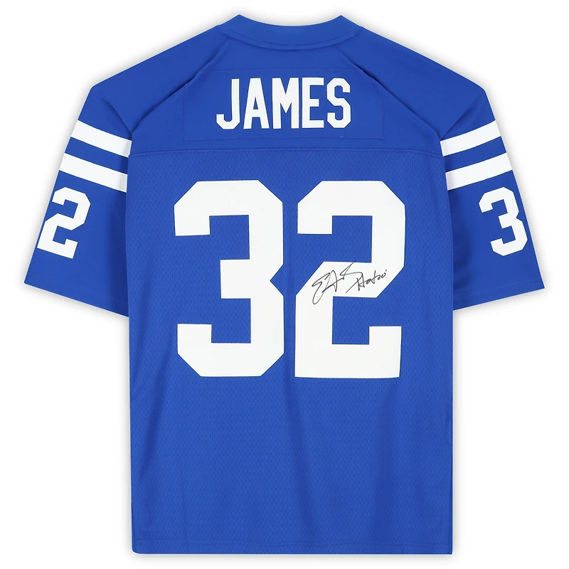Maillot Royal Mitchell & Ness Legacy 1999 dédicacé par Edgerrin James des Indianapolis Colts avec inscription « HOF 20 »