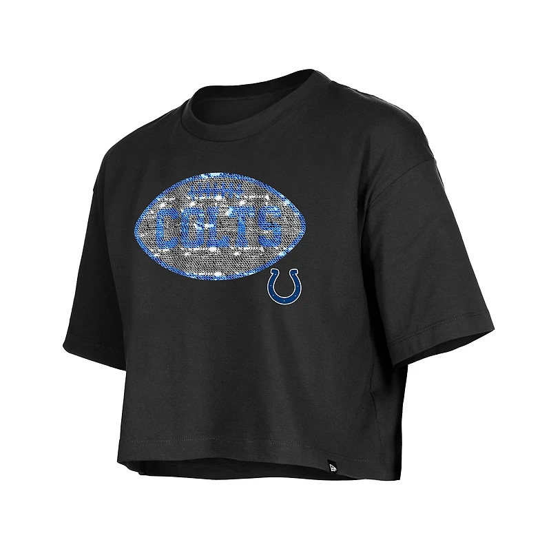 T-shirt boxy à paillettes noires New Era pour fille des Indianapolis Colts