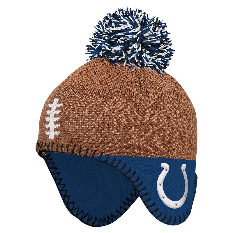 Infant Brown Indianapolis Colts Football Head Knit Hat with Pom