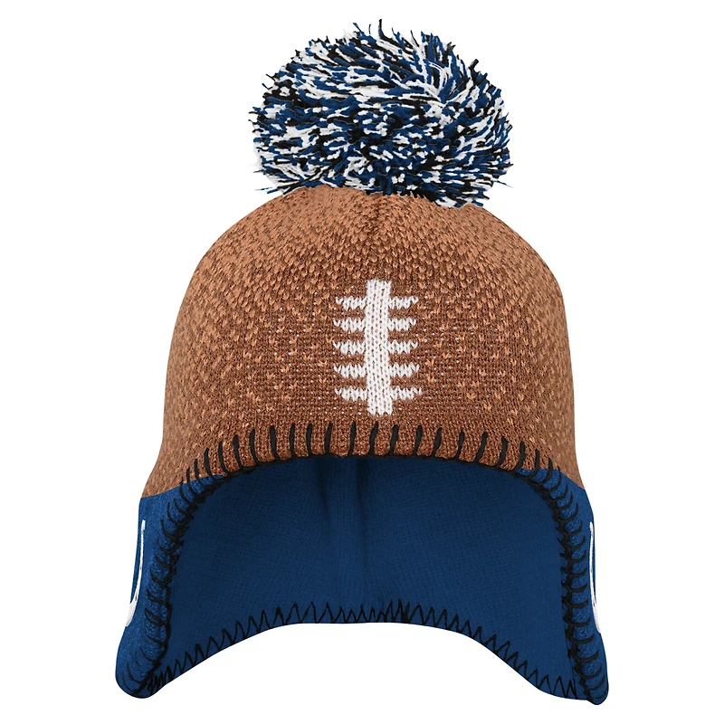 Infant Brown Indianapolis Colts Football Head Knit Hat with Pom