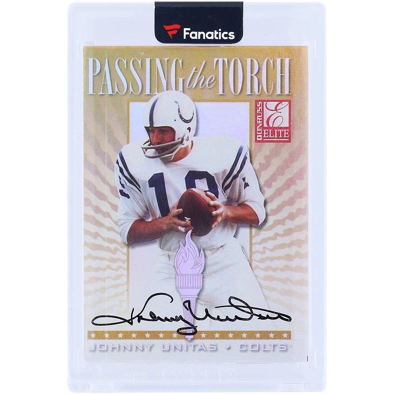 Johnny Unitas & Peyton Manning Indianapolis Colts Autographed 1999 Donruss Elite Passing the Torch Dual Auto #1 #49/1500 Card