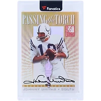 Johnny Unitas & Peyton Manning Indianapolis Colts Autographed 1999 Donruss Elite Passing the Torch Dual Auto #1 #49/1500 Card