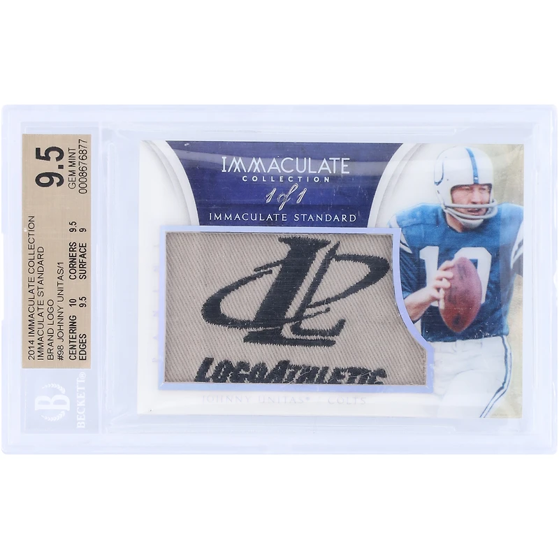 Johnny Unitas Indianapolis Colts 2014 Panini Immaculate Collection Jeu Utilisé Marque Relic #IS-JU #1/1 BGS Authentifié 9.5 Carte - 10, 9.5, 9.5, 9 Sous-grades