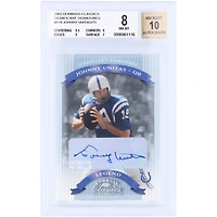 Carte autographiée par Johnny Unitas (Indianapolis Colts), collection Donruss Classics Significant Signatures 2002, n° 119, n° 16/75, authentifiée BGS 8/10 - Sous-notes : 9,5, 9, 9, 7
