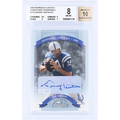 Johnny Unitas Indianapolis Colts Autographed 2002 Donruss Classics Significant Signatures #119 #16/75 BGS Authenticated 8/10 Card - 9.5,9,9,7 Subgrades