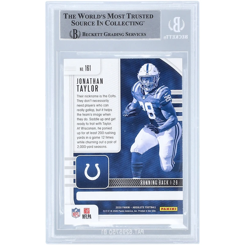 Carte de recrue authentifiée autographiée par Jonathan Taylor Indianapolis Colts 2020 Panini Absolute #161 Beckett Fanatics
