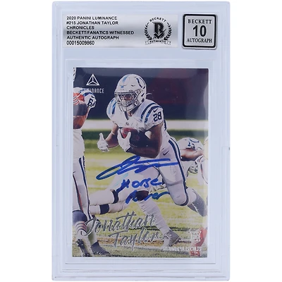 Jonathan Taylor Indianapolis Colts Autographié 2020 Panini Chronicles Luminance #215 Beckett Fanatics Witnessed Authenticated 10 Rookie Card avec l'inscription "Horse Power"