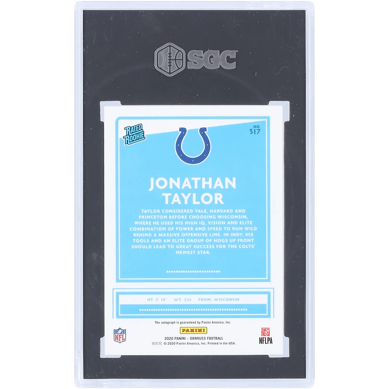Jonathan Taylor Indianapolis Colts Carte Rookie Bronze 2020 Panini Donruss autographiée #317 SGC authentifiée 9,5/10