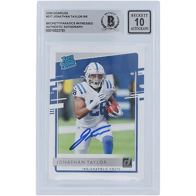 Jonathan Taylor Indianapolis Colts Carte Rookie authentifiée 10 Rookie 2020 Panini Donruss autographiée Beckett Fanatics