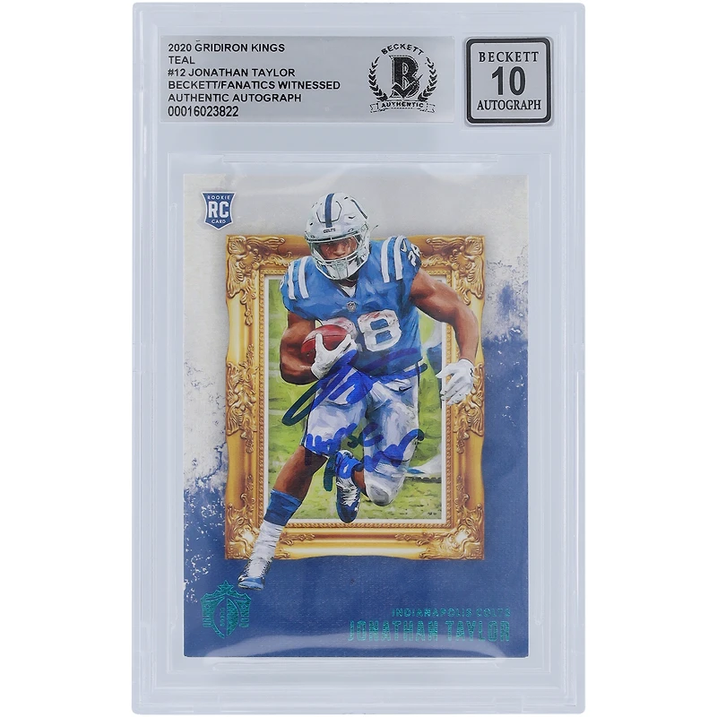 Jonathan Taylor Indianapolis Colts Carte de recrue Panini Gridiron Kings Teal #GK-12 autographiée 2020 Beckett Fanatics a été témoin d'une carte de recrue authentifiée 10 avec l'inscription « Horse Power »