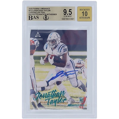 Carte de recrue autographiée 2020 Panini Luminance Teal #215 Beckett Fanatics Witnessed Authenticated 9.5/10 Rookie des Indianapolis Colts de Jonathan Taylor