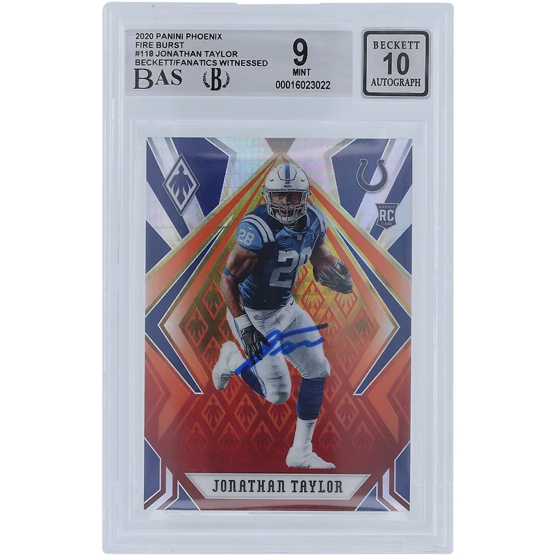 Jonathan Taylor Indianapolis Colts Autographed 2020 Panini Phoenix Fire Burst #118 Beckett Fanatics Witnessed Authenticated 9/10 Rookie Card