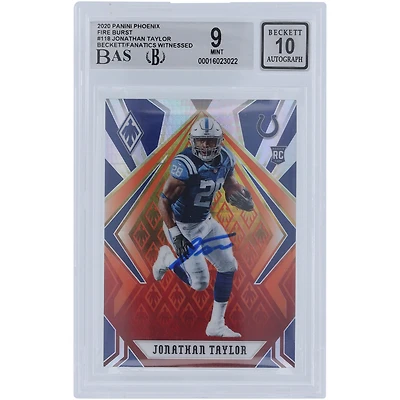 Jonathan Taylor Indianapolis Colts Autographed 2020 Panini Phoenix Fire Burst #118 Beckett Fanatics Witnessed Authenticated 9/10 Rookie Card