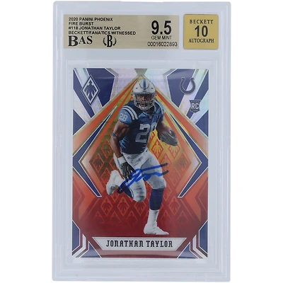 Carte de recrue autographiée Panini Phoenix Fire Burst #118 2020 de Jonathan Taylor Indianapolis Colts, vue par des fanatiques de Beckett, 9,5/10