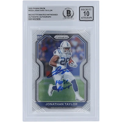 Jonathan Taylor Indianapolis Colts Carte Panini Prizm #332 2020 autographiée Beckett Fanatics a été témoin d'une carte Rookie 10 authentifiée avec l'inscription « Horse Power »