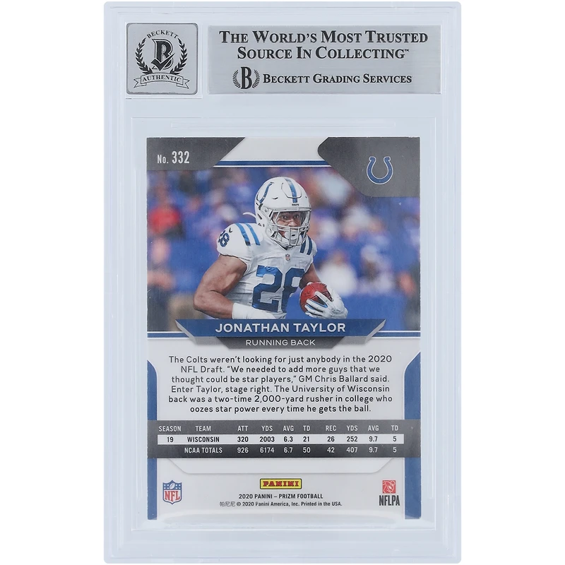 V106832 COLT Jonathan Taylor Indianapolis Colts Carte Panini Prizm 2020 autographiée #332 Beckett Fanatics Witnessed Authenticated 9/10 Rookie 28 Jonathan Taylor AUT PAA TRADING CARDS 45646 AUTTRC CA01F06898 #48