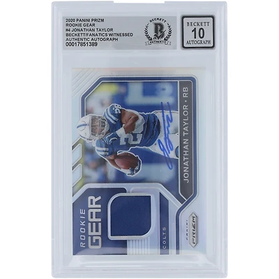 Jonathan Taylor Indianapolis Colts Autographié 2020 Panini Prizm Rookie Gear Relic #4 Beckett Fanatics Witnessed Authenticated 10 Card