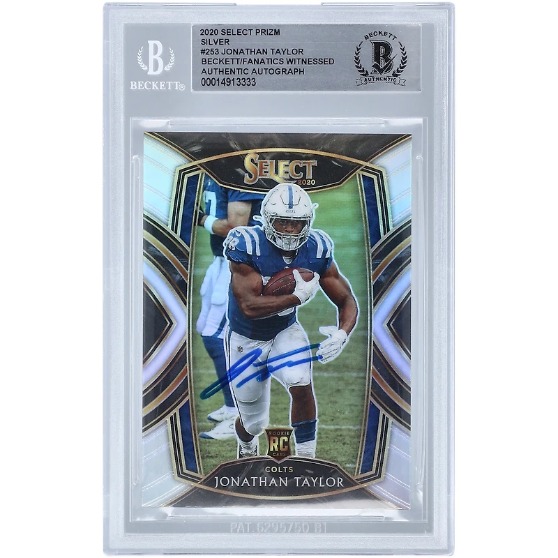 Carte de recrue authentifiée autographiée par Jonathan Taylor Indianapolis Colts 2020 Panini Select Club Level Silver Prizm #253 Beckett Fanatics