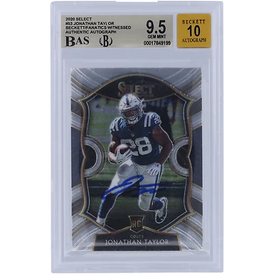 Jonathan Taylor Indianapolis Colts Autographié 2020 Panini Select #53 Beckett Fanatics Witnessed Authenticated 9.5/10 Rookie Card