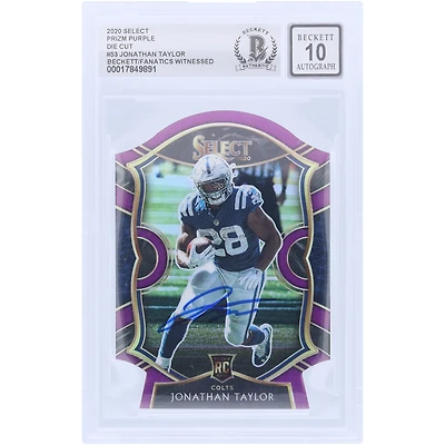 Jonathan Taylor Indianapolis Colts Autographié 2020 Panini Select Purple Die Cut Prizm #53 Beckett Fanatics Witnessed Authenticated 10 Rookie Card