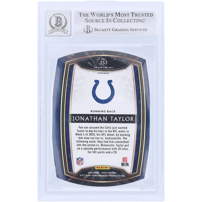 Jonathan Taylor Indianapolis Colts Autographié 2020 Panini Select Rouge Die Cut Prizm #253 Beckett Fanatics Witnessed Authenticated 10 Rookie Card