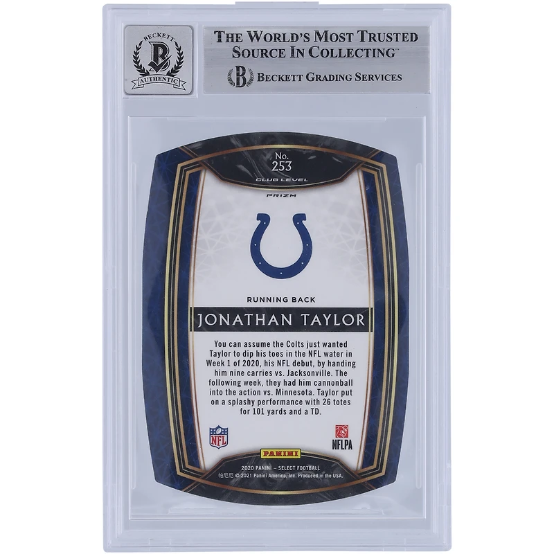 Jonathan Taylor Indianapolis Colts Autographié 2020 Panini Select Rouge Prizm Die Cut #253 Beckett Fanatics Witnessed Authentifié 9/10 Rookie Card