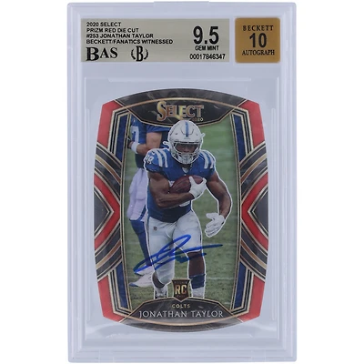 Jonathan Taylor Indianapolis Colts Autographié 2020 Panini Select Rouge Prizm Die Cut #253 Beckett Fanatics Witnessed Authenticated 9.5/10 Rookie Card