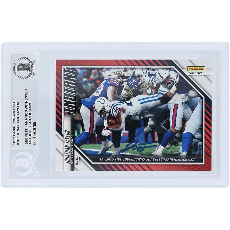 Jonathan Taylor Indianapolis Colts Carte authentifiée autographiée 2021 Panini Instant Fanatics Exclusive #107 #/99 Beckett Fanatics Witnessed