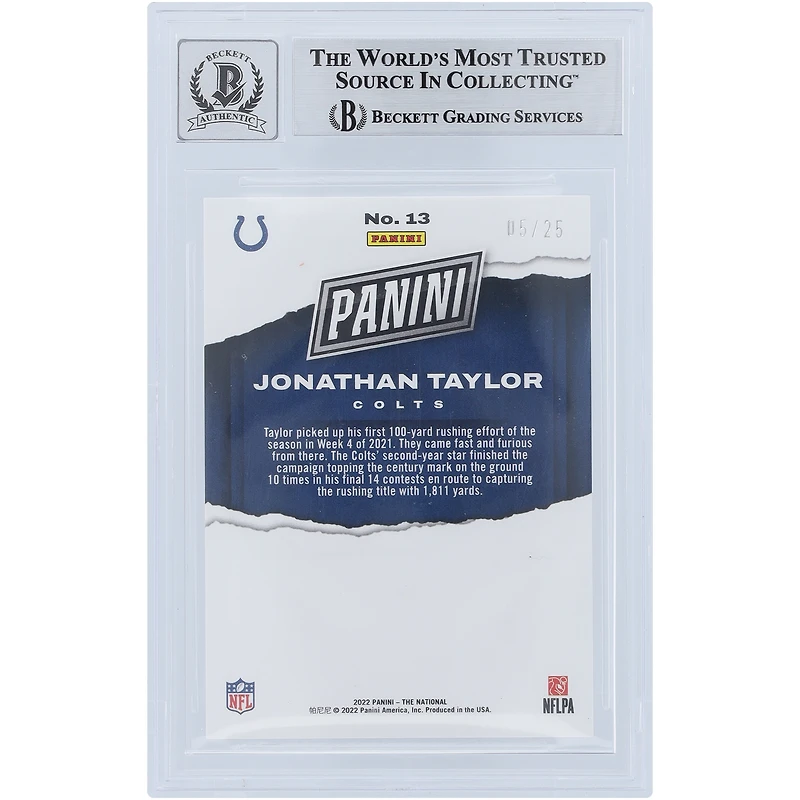 Jonathan Taylor Indianapolis Colts Autographed 2022 Panini National Convention Purple #13 #/25 Beckett Fanatics Witnessed Authenticated 10 Card