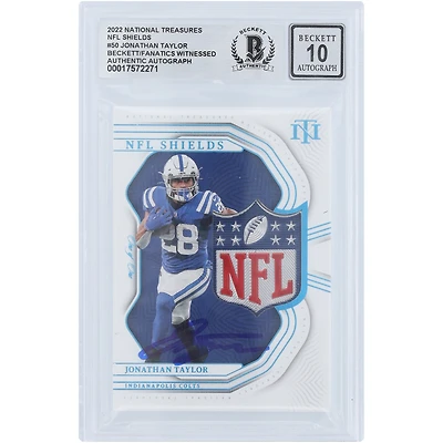 Jonathan Taylor Indianapolis Colts Autographed 2022 Panini National Treasures NFL Shield Relic #SHD-JTA #1/1 Beckett Fanatics Witnessed Authenticated 10 Card