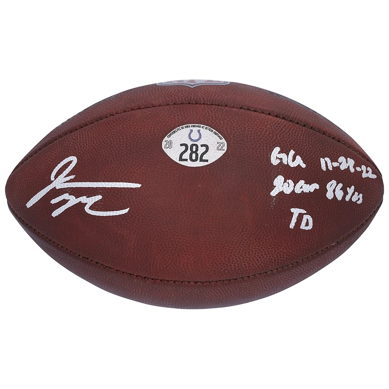 V106832 COLT Jonathan Taylor Ballon de football autographié Indianapolis Colts utilisé lors du match contre les Steelers de Pittsburgh le 28 novembre 2022 avec plusieurs inscriptions 28 Jonathan Taylor AUTGU FOOTBALL 45714 AUTGMUEQU GUFBFB7620 #3