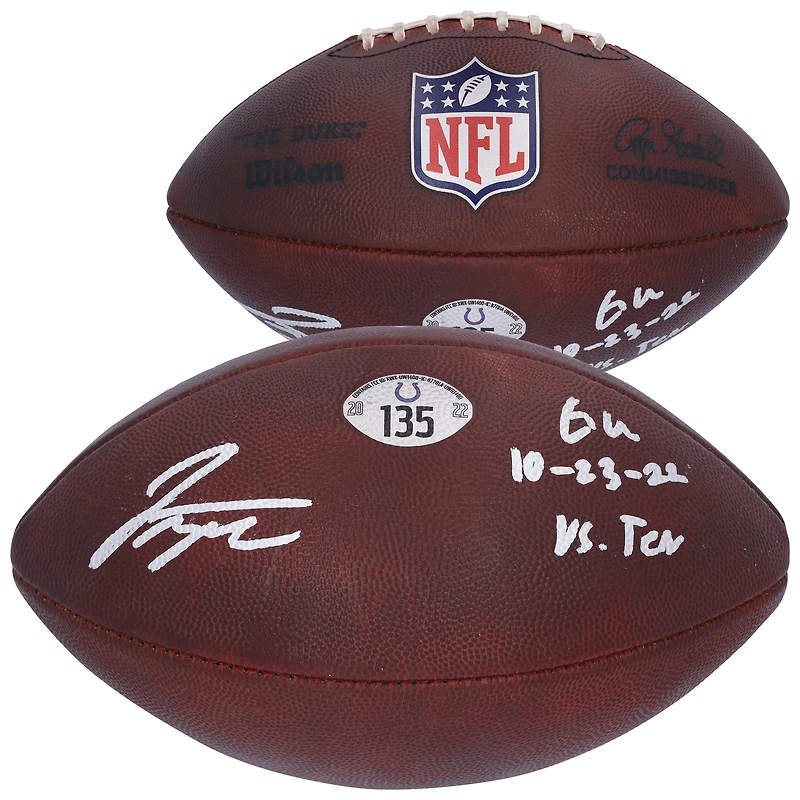 V106832 COLT Jonathan Taylor Ballon de football autographié Indianapolis Colts utilisé lors du match contre les Titans du Tennessee le 23 octobre 2022 avec l'inscription « Game Used » 28 Jonathan Taylor AUTGU FOOTBALL 45714 AUTGMUEQU GUFBFB7617