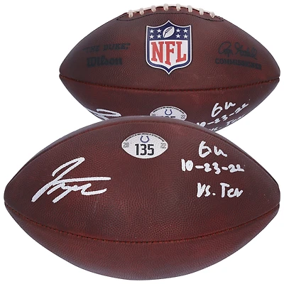 V106832 COLT Jonathan Taylor Ballon de football autographié Indianapolis Colts utilisé lors du match contre les Titans du Tennessee le 23 octobre 2022 avec l'inscription « Game Used » 28 Jonathan Taylor AUTGU FOOTBALL 45714 AUTGMUEQU GUFBFB7617